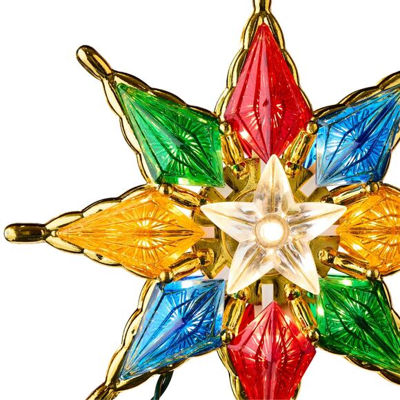 Retro Nostalgic 8" Gold Trim Multicolor Star Christmas Tree Topper Light Up Lit - Picture 3 of 15